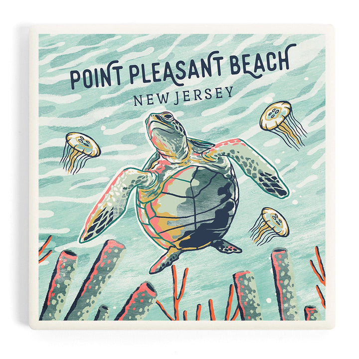 Point Pleasant Beach, New Jersey, Graphic Pastel, Sea Turtle, Coasters Coasters Lantern Press 