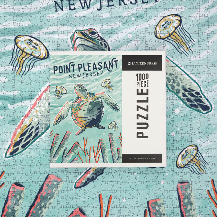 Point Pleasant Beach, New Jersey, Graphic Pastel, Sea Turtle, Jigsaw Puzzle Puzzle Lantern Press 