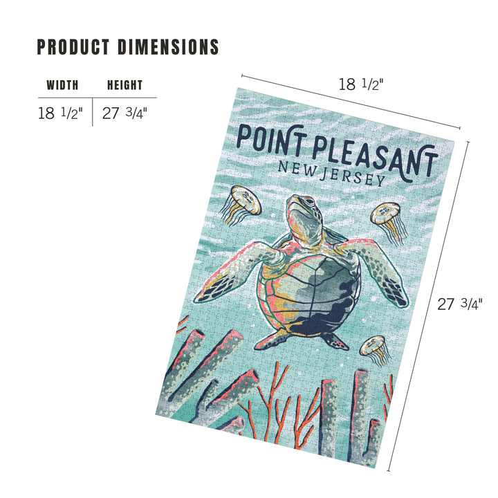 Point Pleasant Beach, New Jersey, Graphic Pastel, Sea Turtle, Jigsaw Puzzle Puzzle Lantern Press 