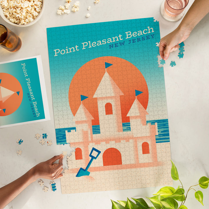 Point Pleasant Beach, New Jersey, Sun-faded Shoreline Collection, Sand Castle on Beach, Jigsaw Puzzle Puzzle Lantern Press 