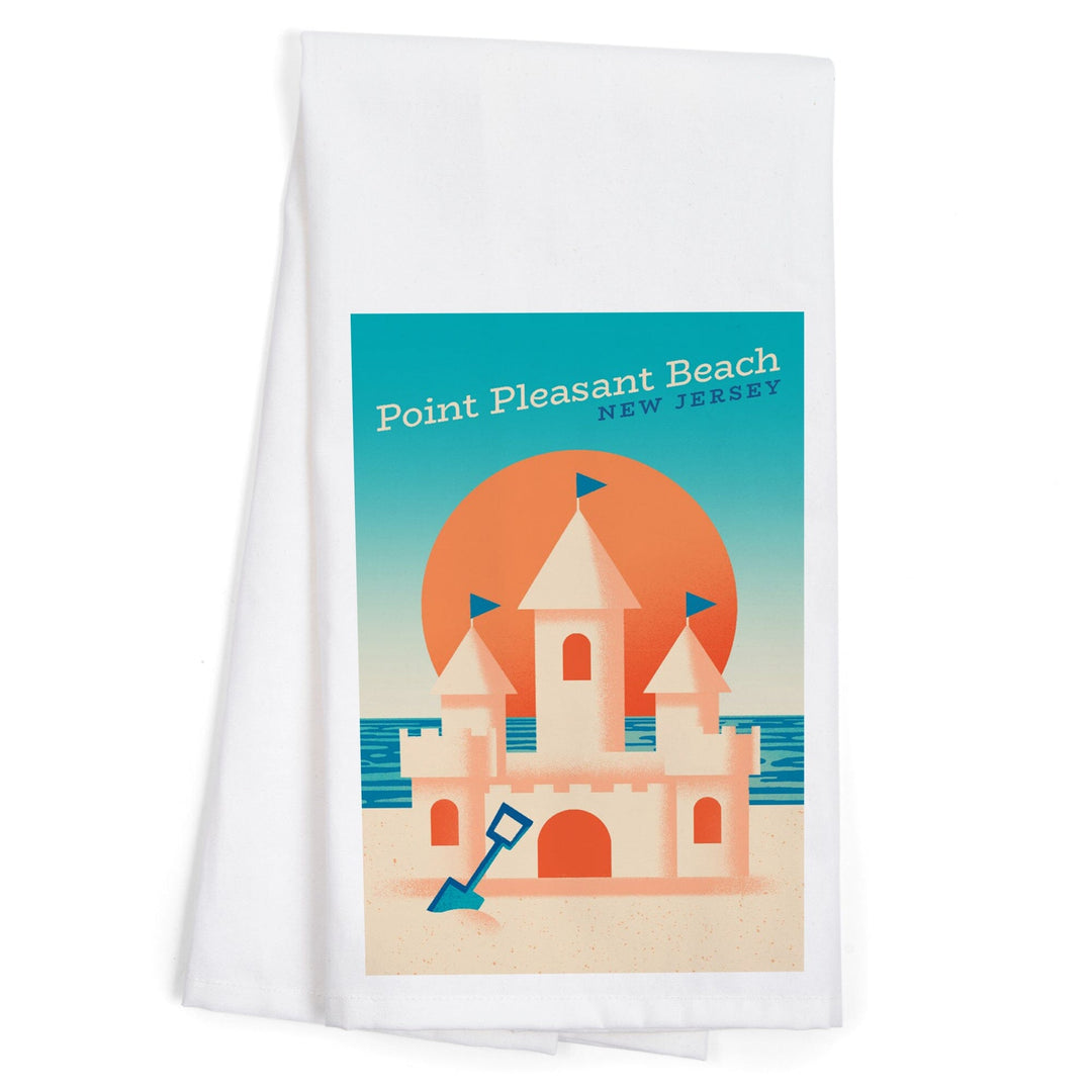 Point Pleasant Beach, New Jersey, Sun-faded Shoreline Collection, Sand Castle on Beach, Organic Cotton Kitchen Tea Towels Kitchen Lantern Press 