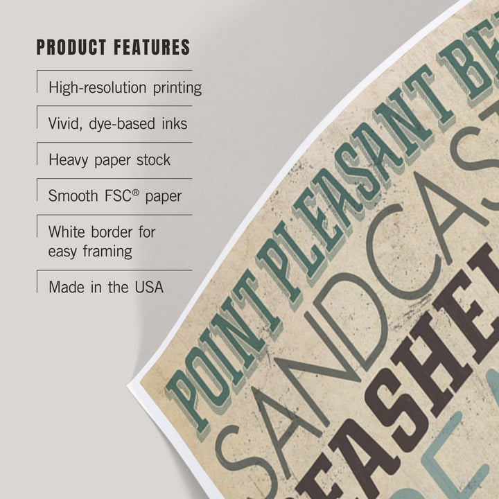 Point Pleasant Beach, New Jersey, Typography, Textured, Art & Giclee Prints Art Lantern Press 