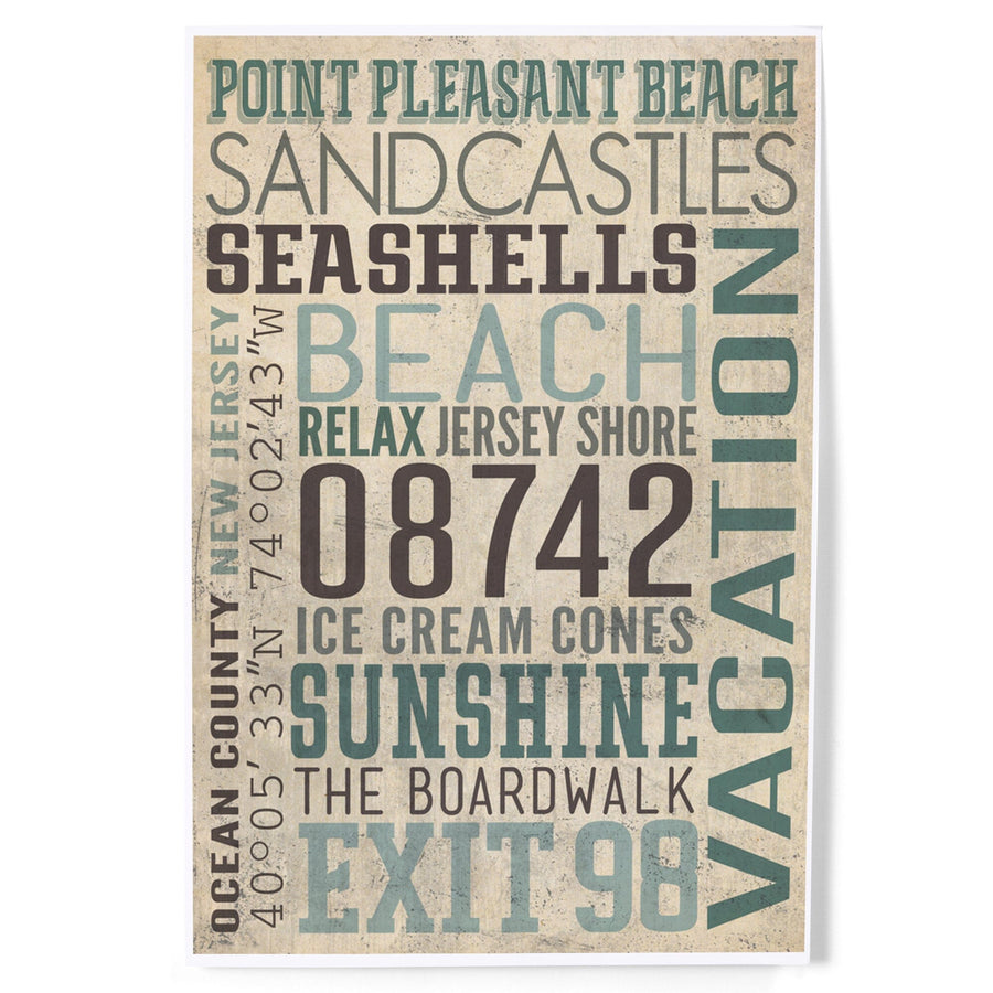 Point Pleasant Beach, New Jersey, Typography, Textured, Art & Giclee Prints Art Lantern Press 