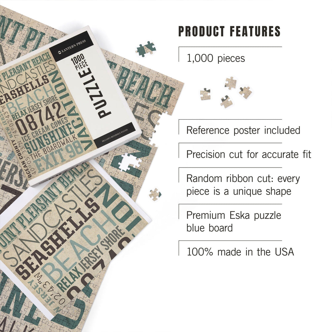 Point Pleasant Beach, New Jersey, Typography, Textured, Jigsaw Puzzle Puzzle Lantern Press 