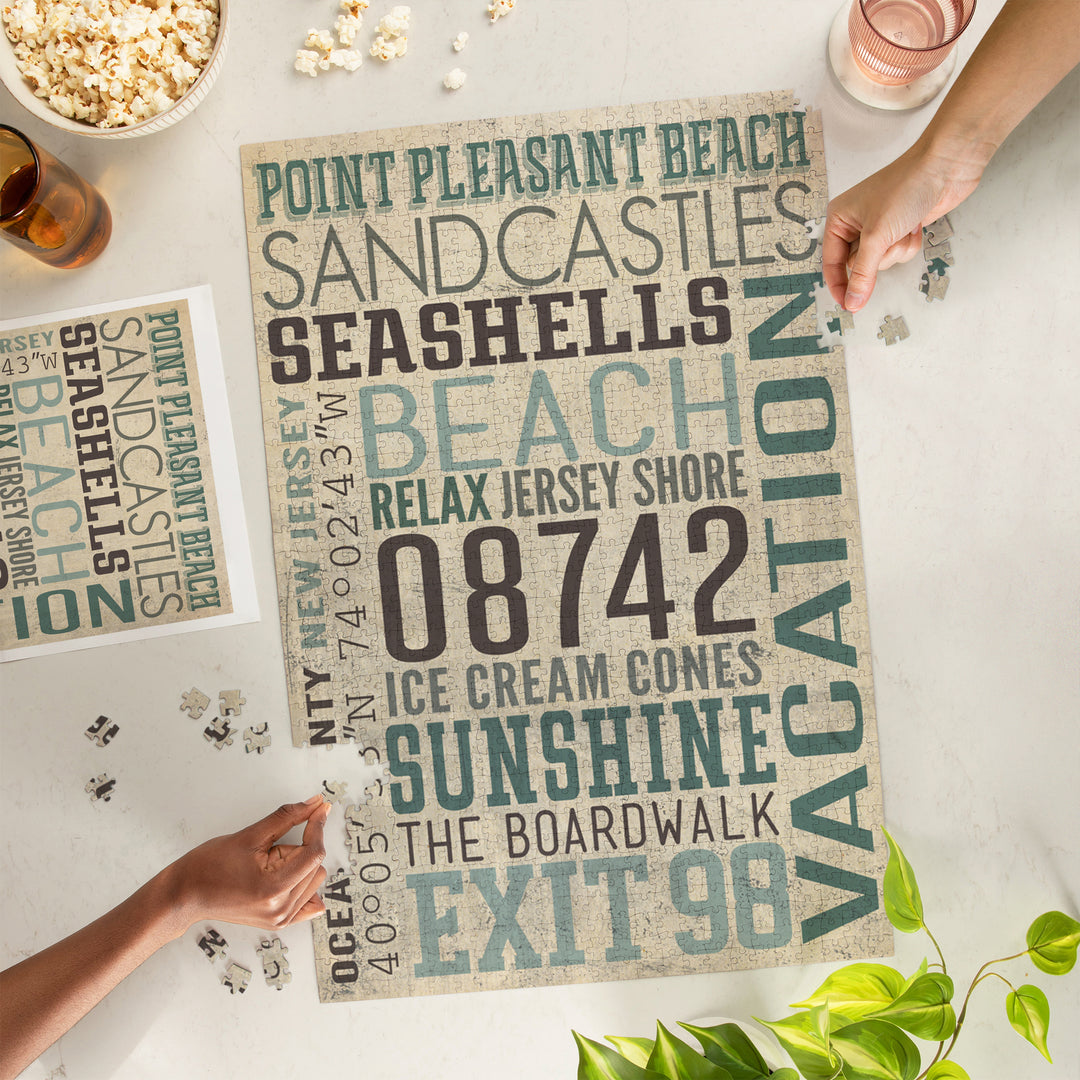 Point Pleasant Beach, New Jersey, Typography, Textured, Jigsaw Puzzle Puzzle Lantern Press 