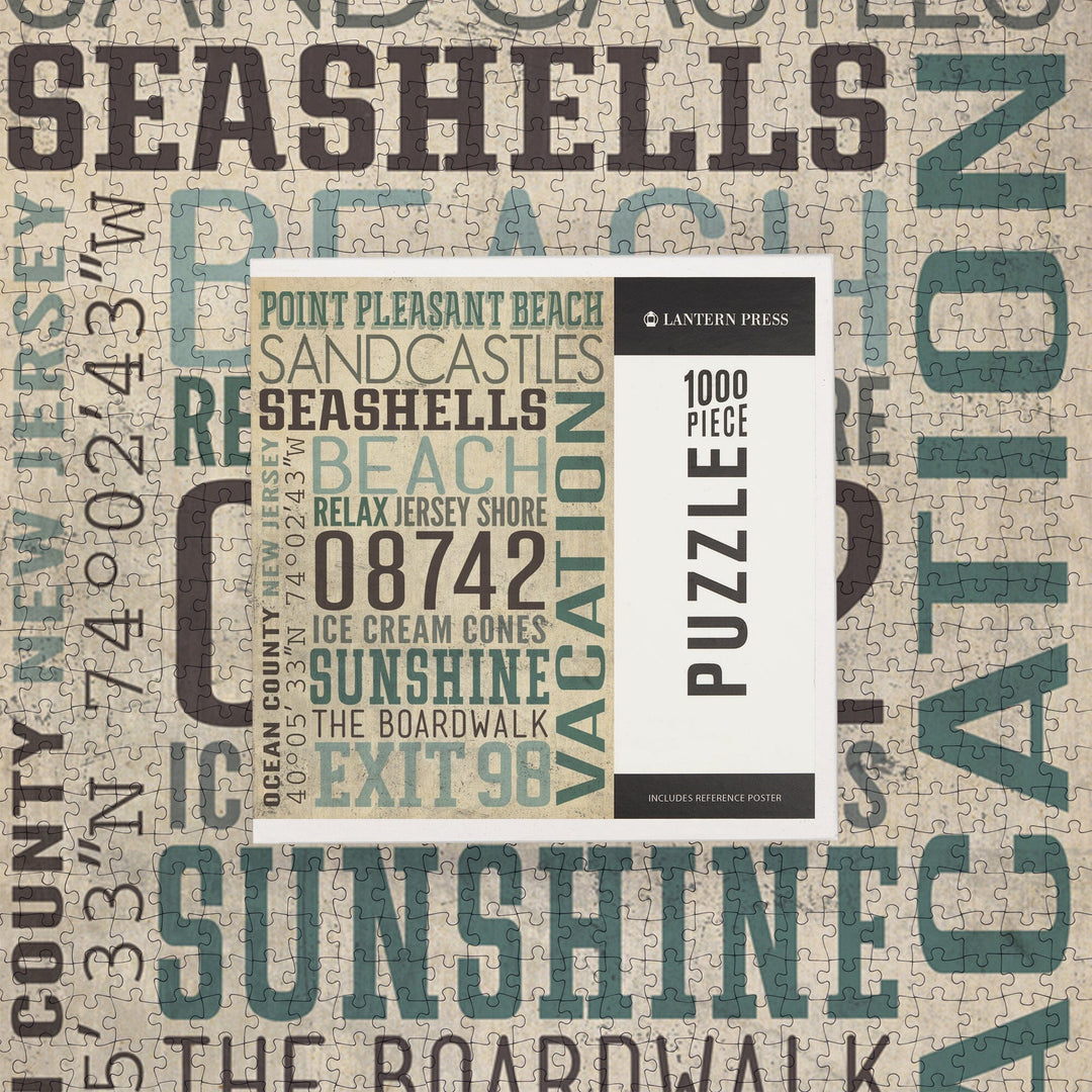 Point Pleasant Beach, New Jersey, Typography, Textured, Jigsaw Puzzle Puzzle Lantern Press 