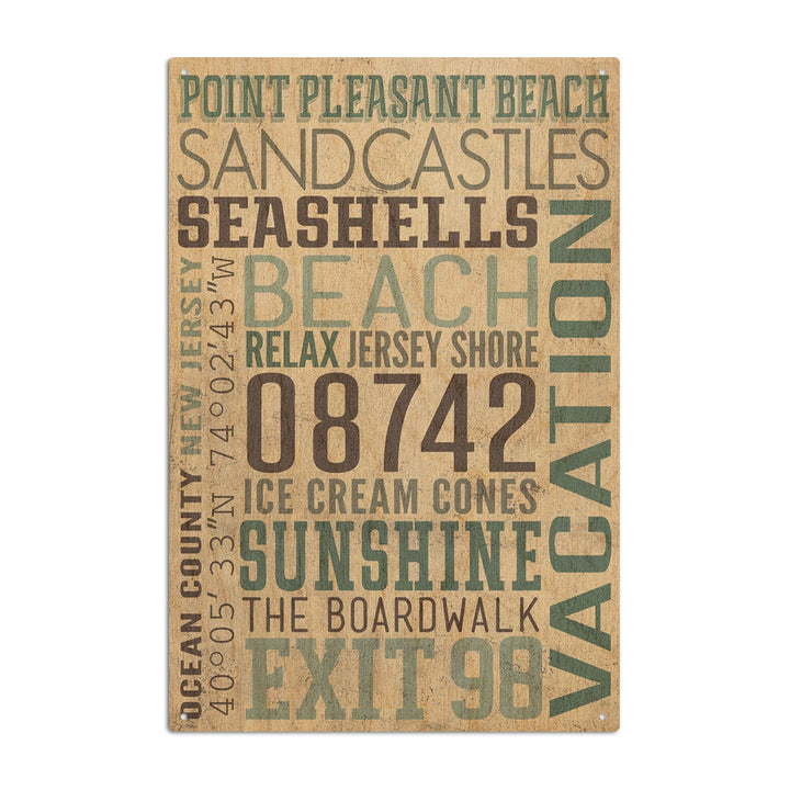 Point Pleasant Beach, New Jersey, Typography, Textured, Lantern Press Artwork, Wood Signs and Postcards Wood Lantern Press 10 x 15 Wood Sign 