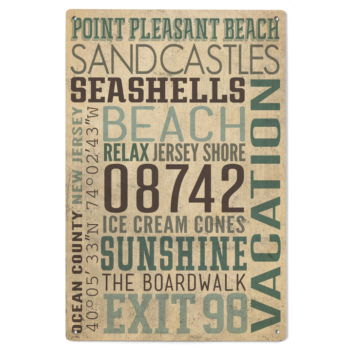 Point Pleasant Beach, New Jersey, Typography, Textured, Lantern Press Artwork, Wood Signs and Postcards Wood Lantern Press 