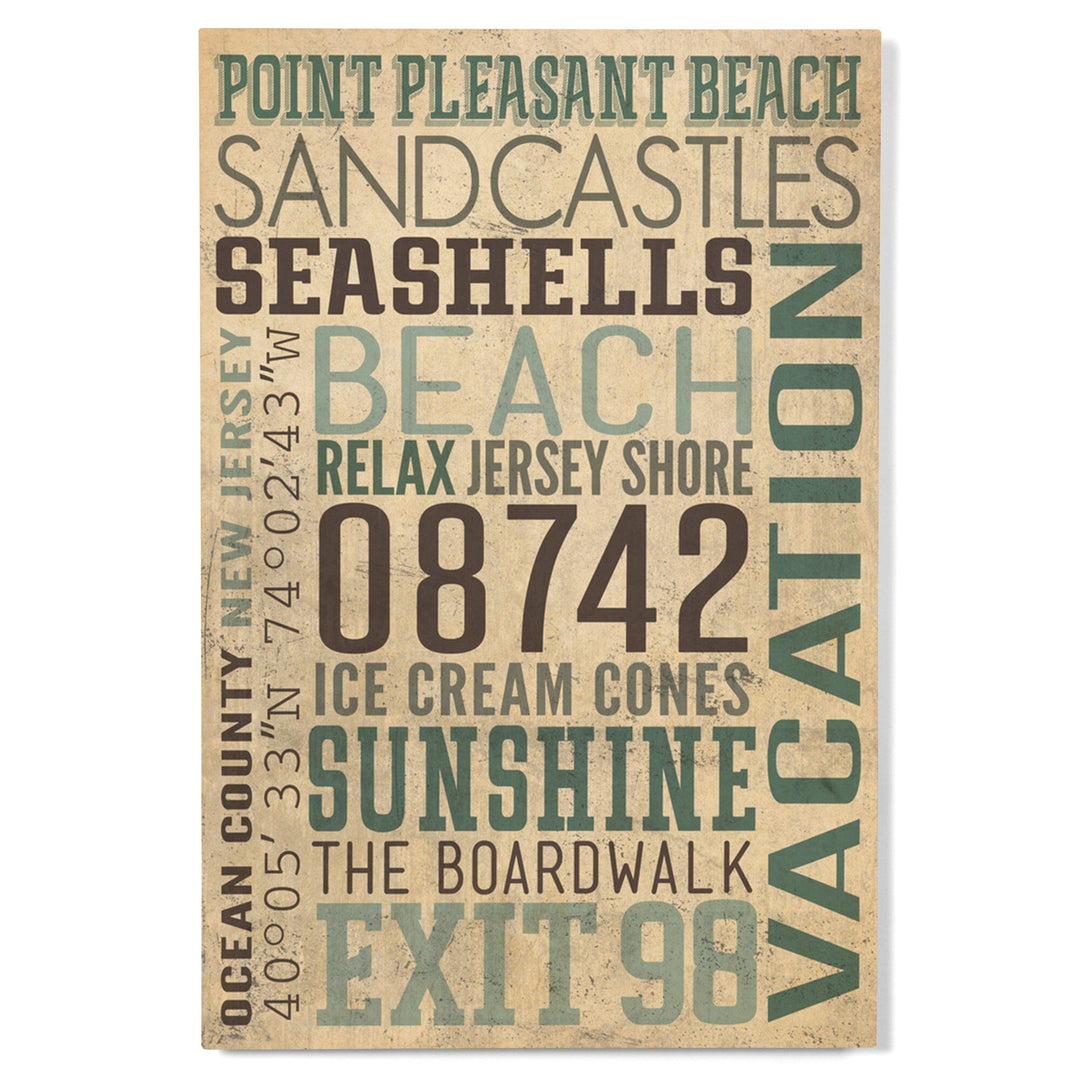 Point Pleasant Beach, New Jersey, Typography, Textured, Lantern Press Artwork, Wood Signs and Postcards Wood Lantern Press 