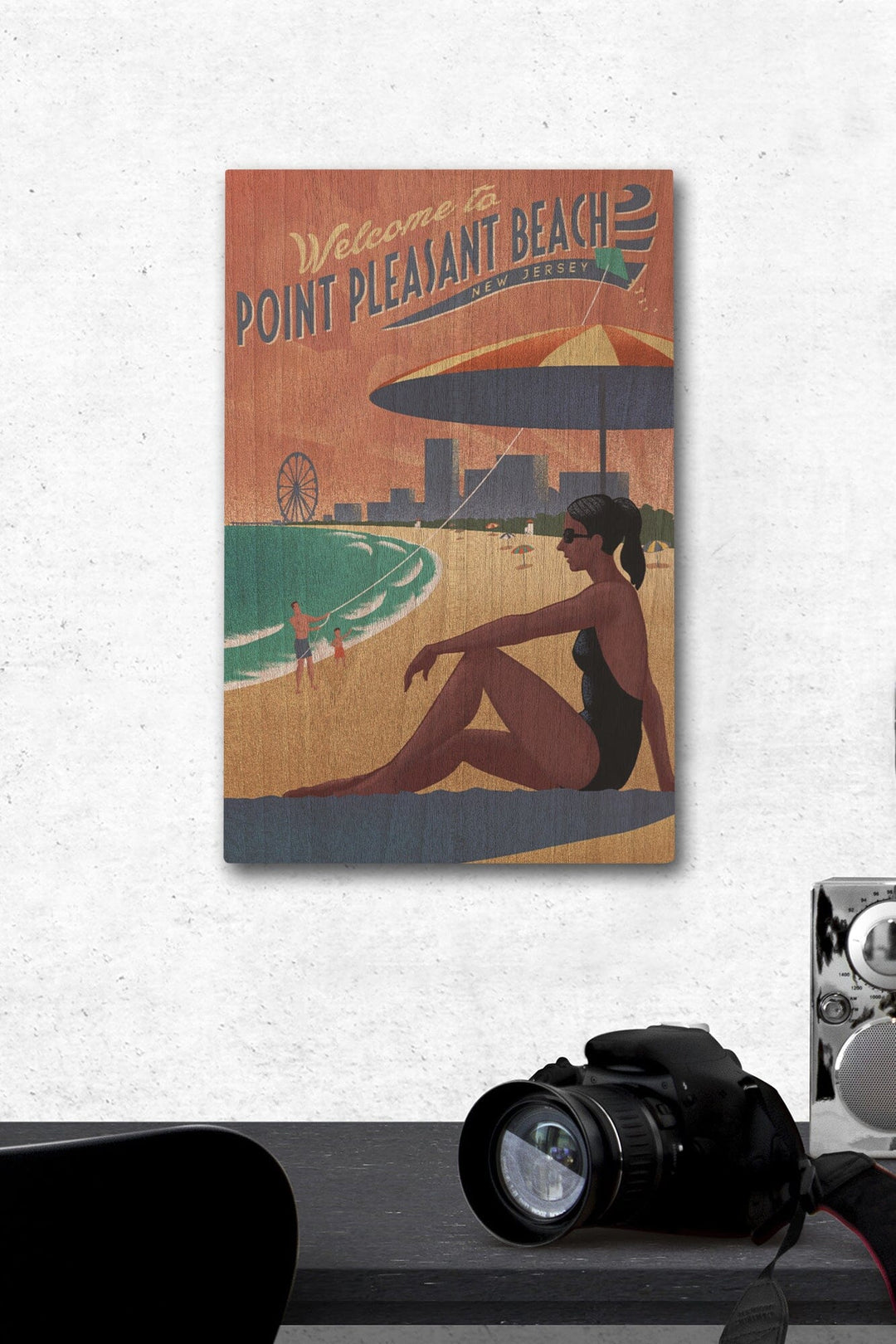 Point Pleasant, New Jersey, Beach Scene, Litho, Lantern Press Artwork, Wood Signs and Postcards Wood Lantern Press 12 x 18 Wood Gallery Print 