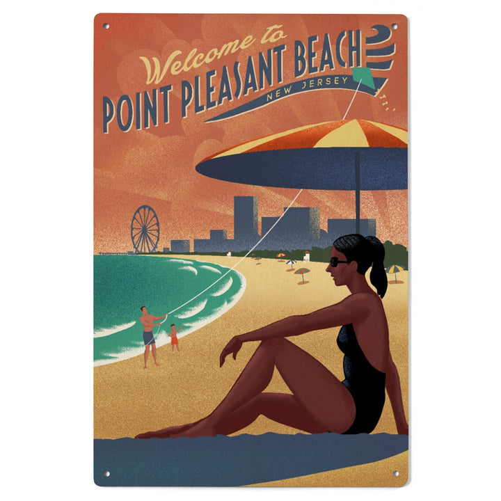 Point Pleasant, New Jersey, Beach Scene, Litho, Lantern Press Artwork, Wood Signs and Postcards Wood Lantern Press 