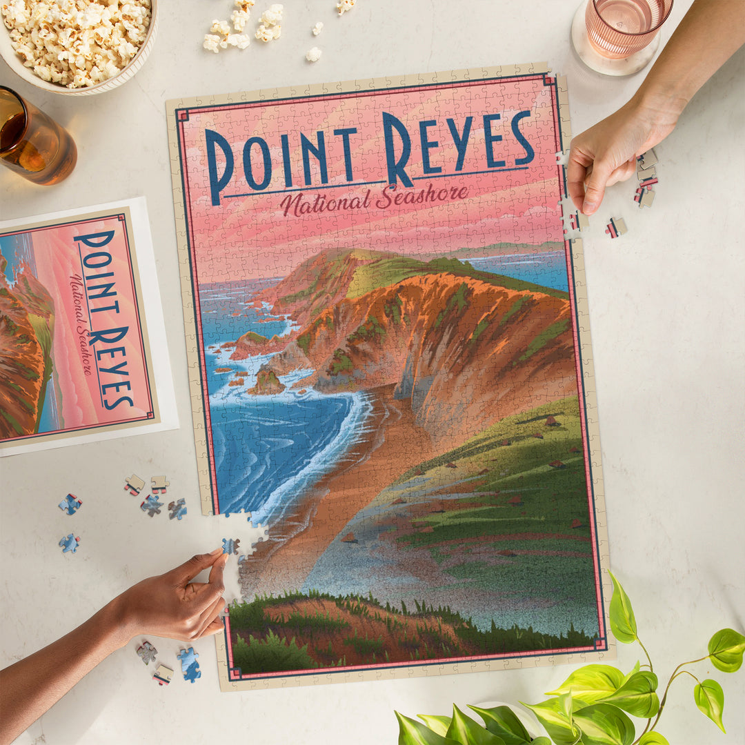 Point Reyes National Seashore, California, Lithograph, Jigsaw Puzzle Puzzle Lantern Press 
