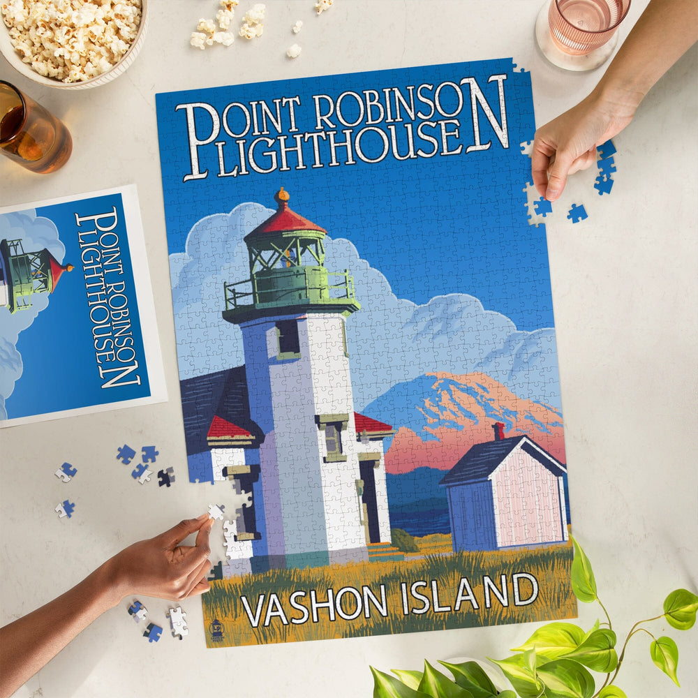 Point Robinson Lighthouse, Vashon Island, WA Font, Jigsaw Puzzle Puzzle Lantern Press 