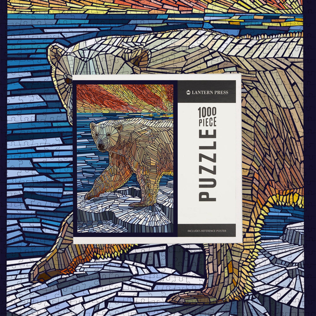 Polar Bear, Paper Mosaic, Jigsaw Puzzle Puzzle Lantern Press 