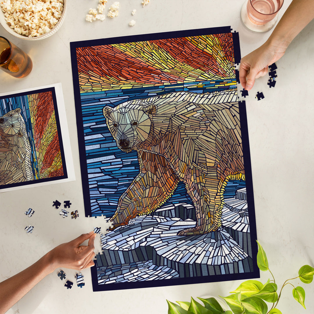 Polar Bear, Paper Mosaic, Jigsaw Puzzle Puzzle Lantern Press 