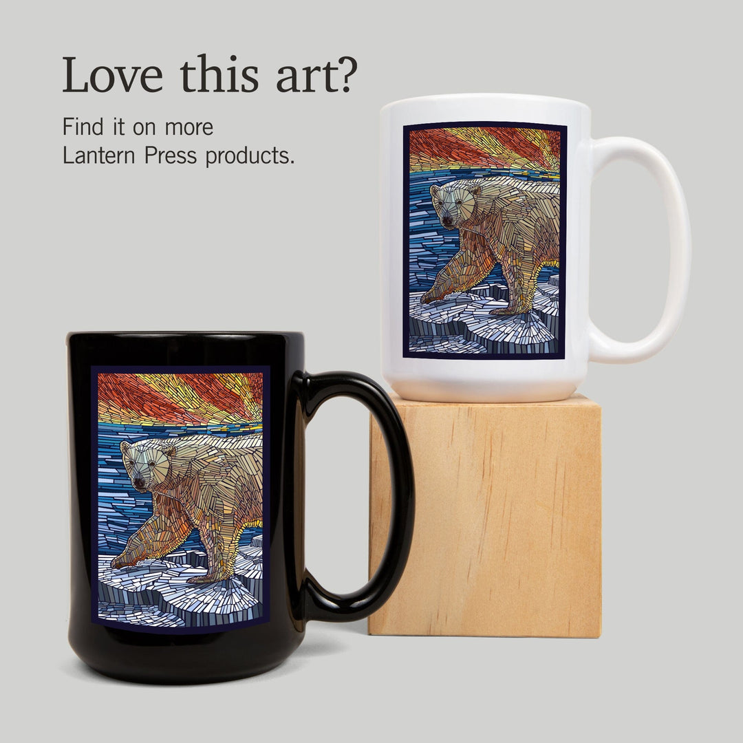Polar Bear, Paper Mosaic, Lantern Press Poster, Ceramic Mug Mugs Lantern Press 