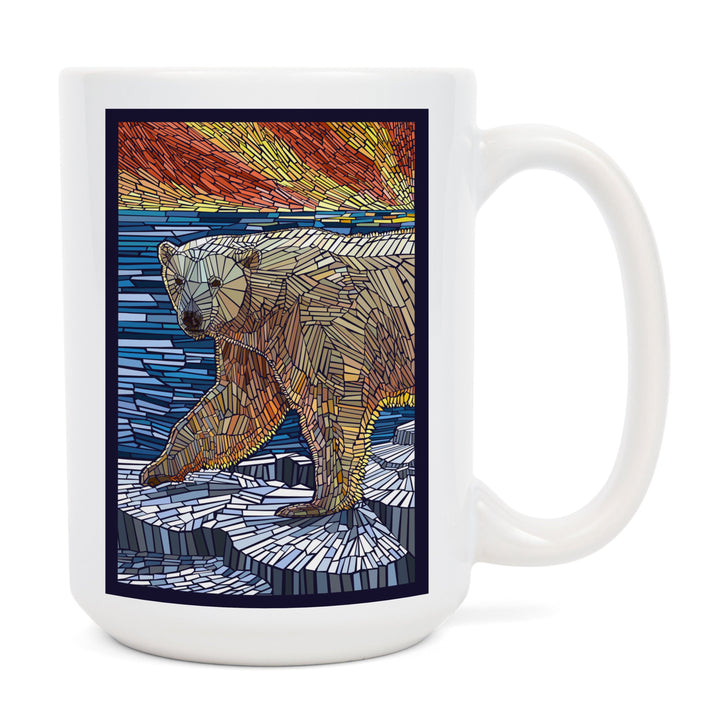Polar Bear, Paper Mosaic, Lantern Press Poster, Ceramic Mug Mugs Lantern Press 