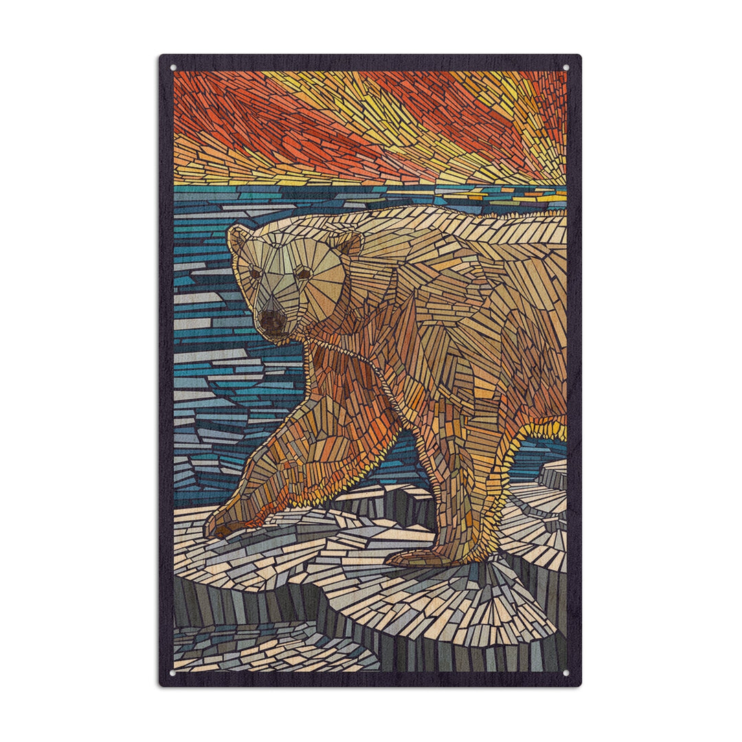 Polar Bear, Paper Mosaic, Lantern Press Poster, Wood Signs and Postcards Wood Lantern Press 10 x 15 Wood Sign 