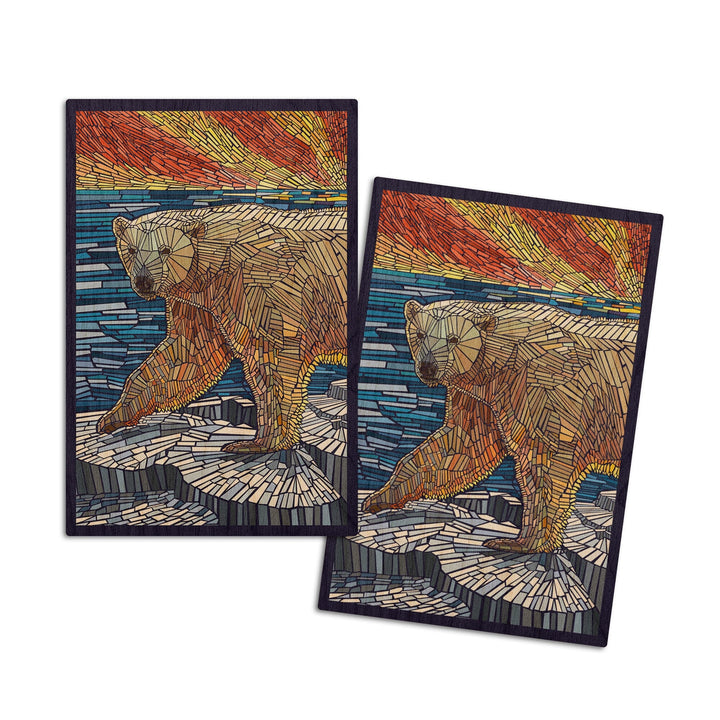 Polar Bear, Paper Mosaic, Lantern Press Poster, Wood Signs and Postcards Wood Lantern Press 4x6 Wood Postcard Set 
