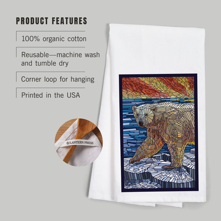 Polar Bear, Paper Mosaic, Organic Cotton Kitchen Tea Towels Kitchen Lantern Press 