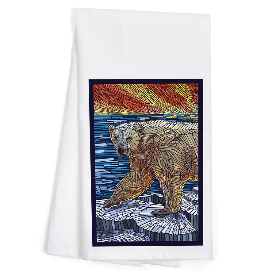 Polar Bear, Paper Mosaic, Organic Cotton Kitchen Tea Towels Kitchen Lantern Press 