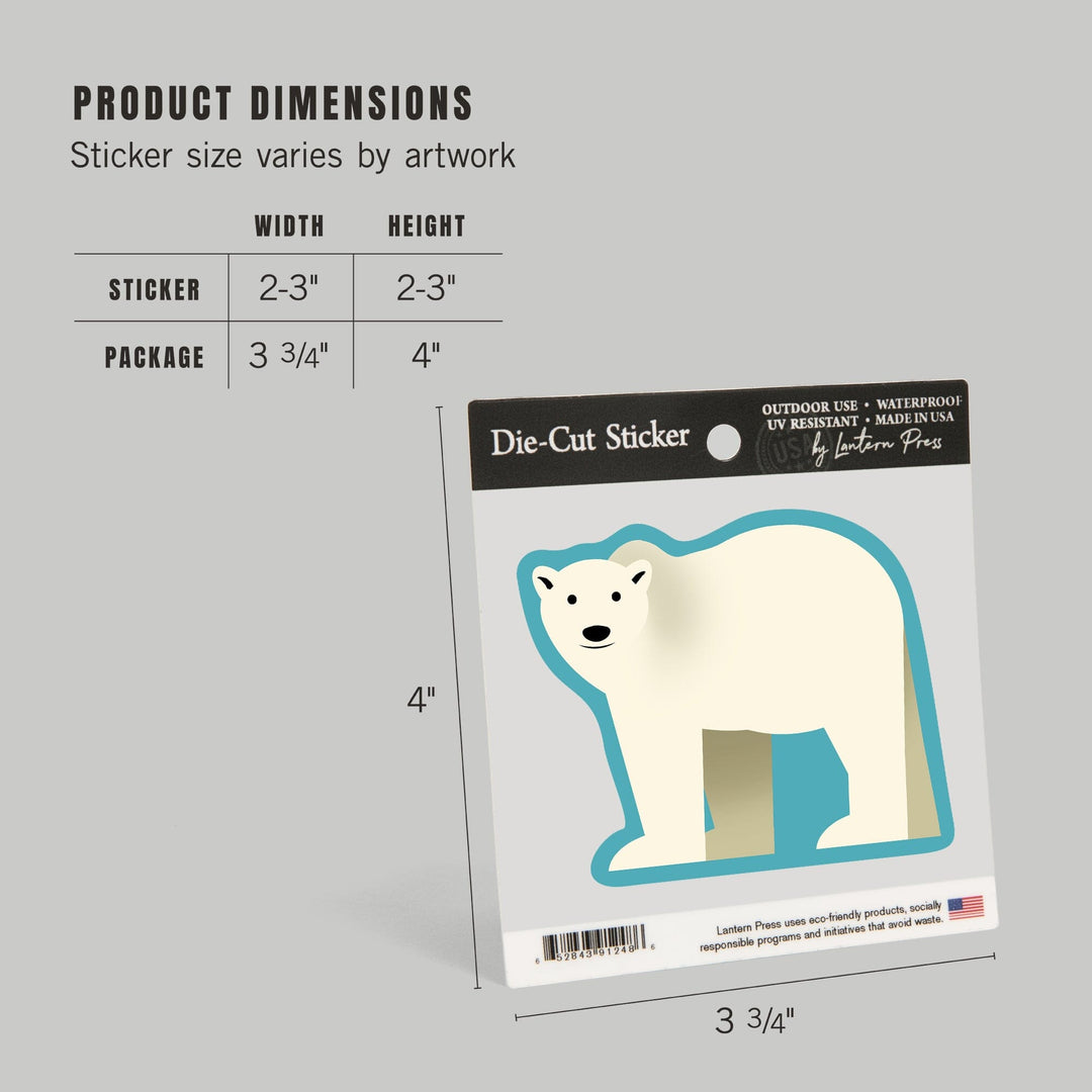 Polar Bear, Retro Style, Contour, Vinyl Sticker Sticker Lantern Press 