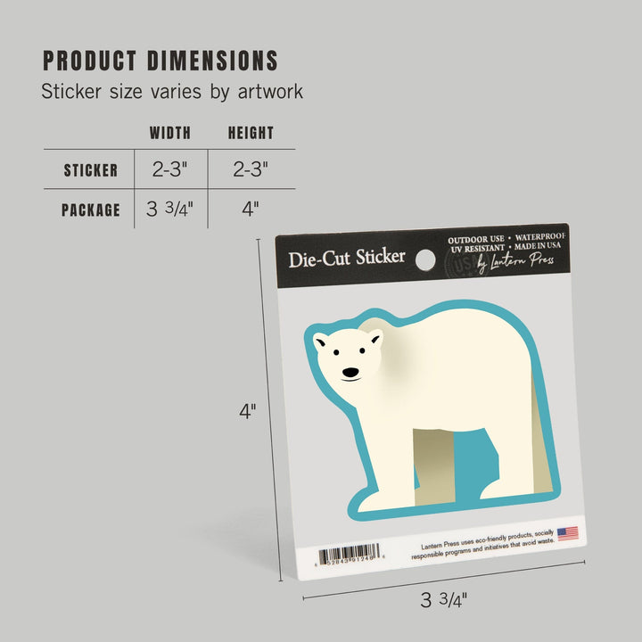 Polar Bear, Retro Style, Contour, Vinyl Sticker Sticker Lantern Press 