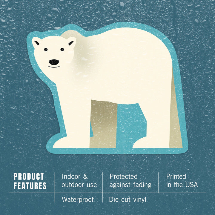 Polar Bear, Retro Style, Contour, Vinyl Sticker Sticker Lantern Press 