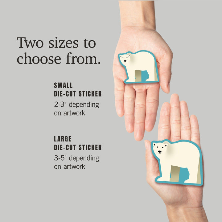 Polar Bear, Retro Style, Contour, Vinyl Sticker Sticker Lantern Press 