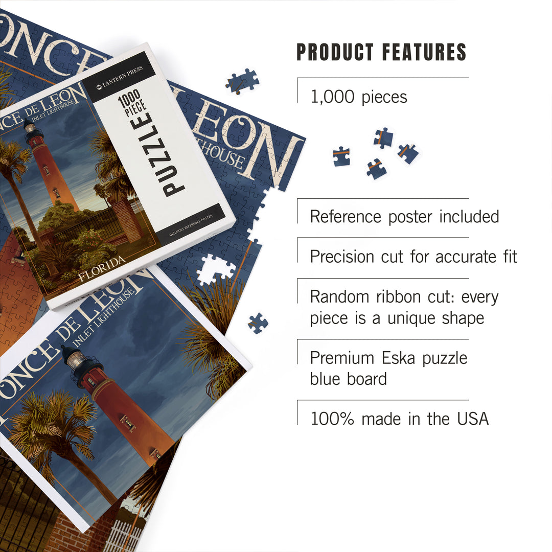 Ponce De Leon Inlet Lighthouse, Florida, Dusk Scene, Jigsaw Puzzle Puzzle Lantern Press 