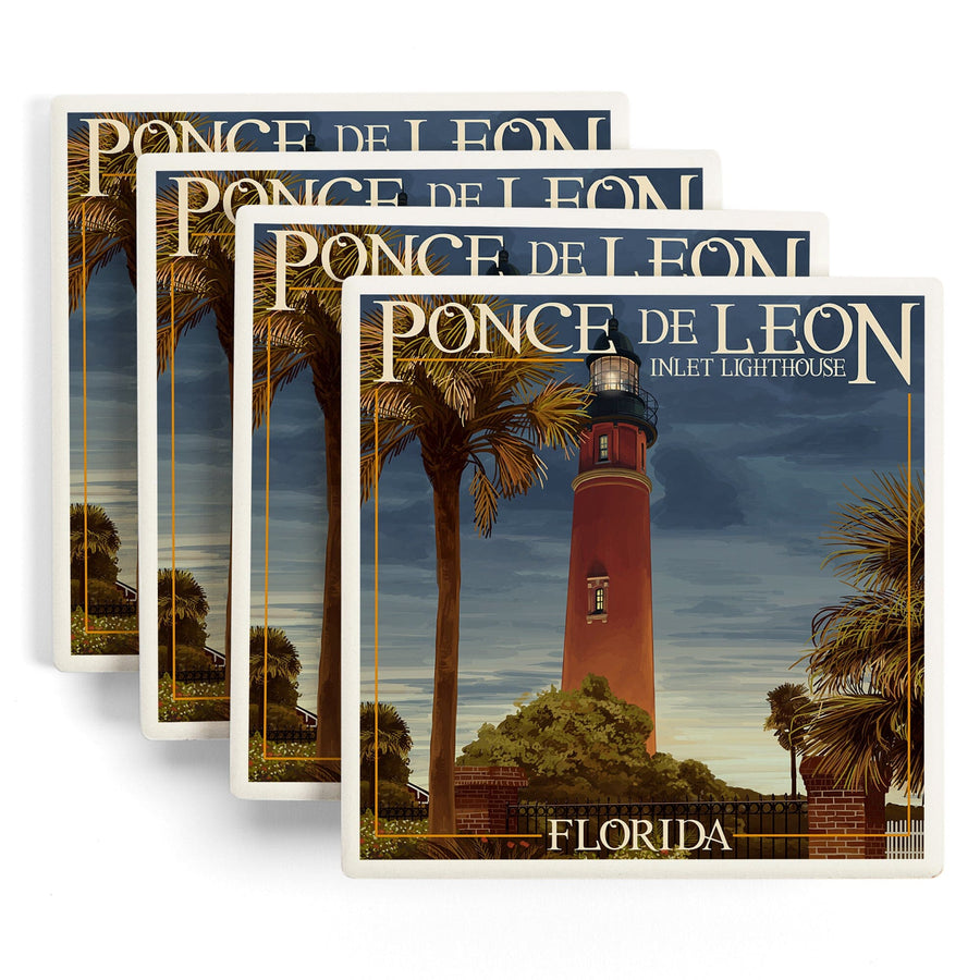 Ponce De Leon Inlet Lighthouse, Florida, Dusk Scene, Lantern Press Artwork, Coaster Set Coasters Lantern Press 