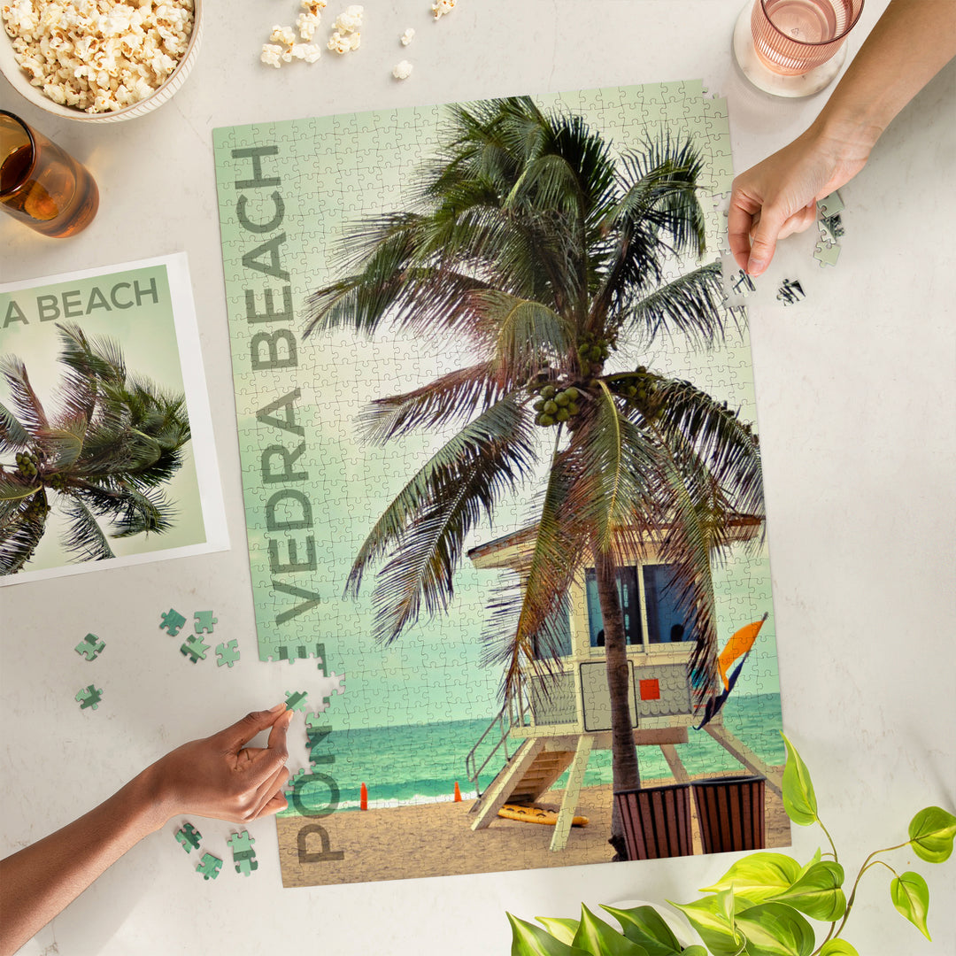 Ponte Vedra, Florida, Lifeguard Shack and Palm, Jigsaw Puzzle Puzzle Lantern Press 