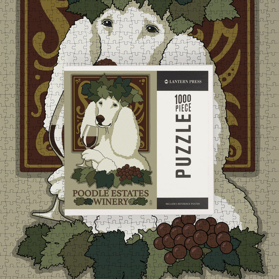Poodle, Retro Winery Ad, Jigsaw Puzzle Puzzle Lantern Press 