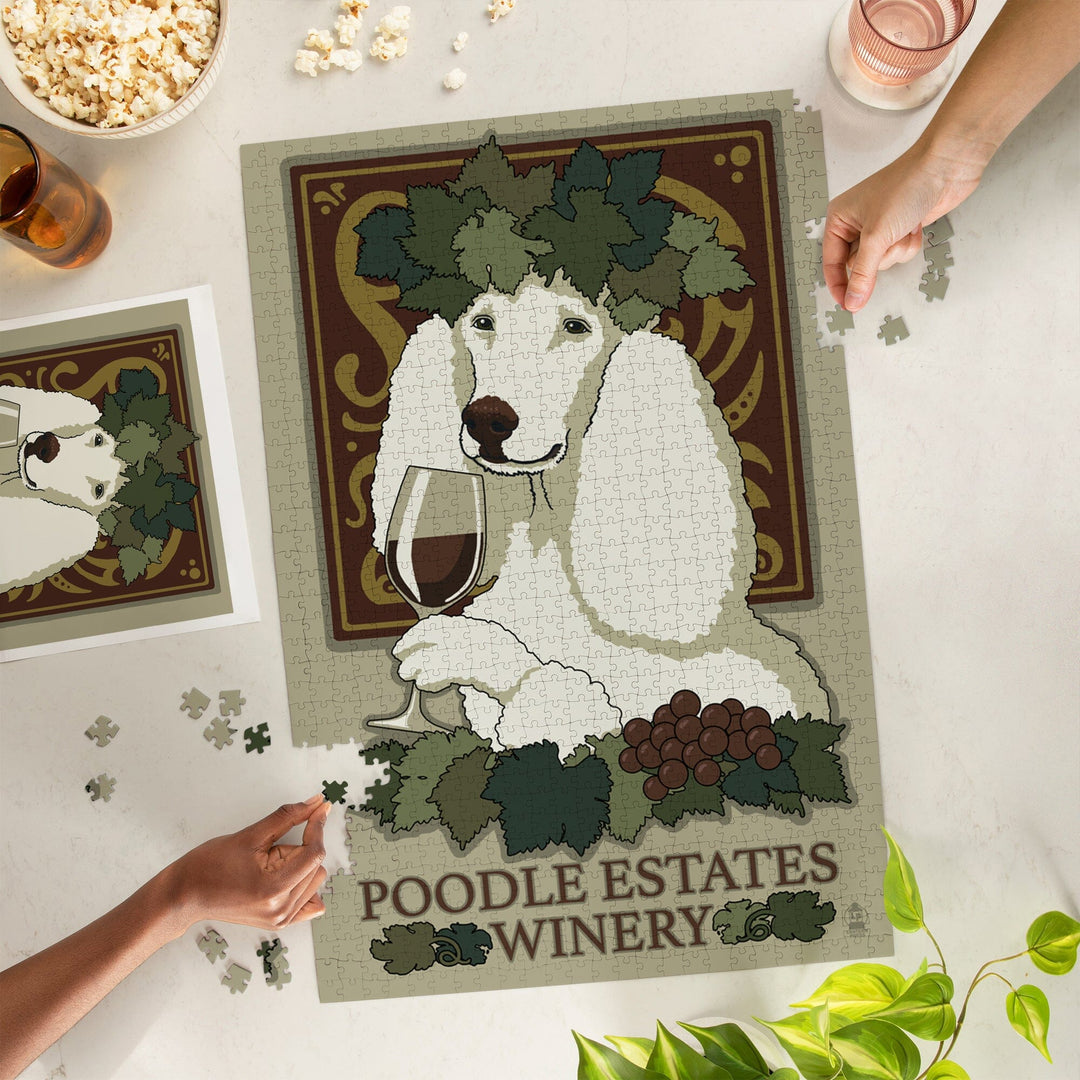 Poodle, Retro Winery Ad, Jigsaw Puzzle Puzzle Lantern Press 