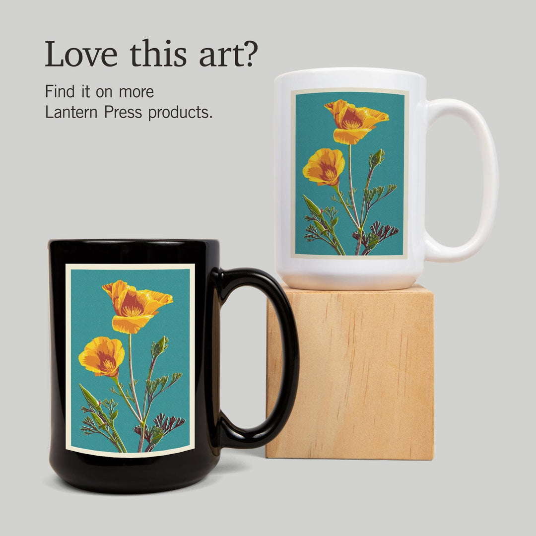 Poppy, Letterpress, Lantern Press Poster, Ceramic Mug Mugs Lantern Press 