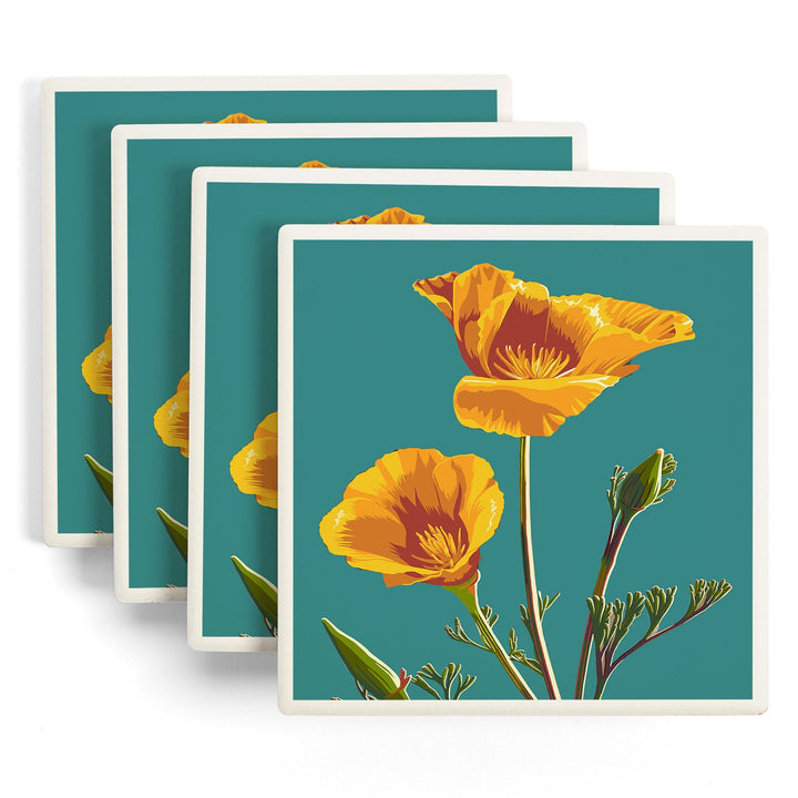 Poppy, Letterpress, Lantern Press Poster, Coaster Set Coasters Lantern Press 