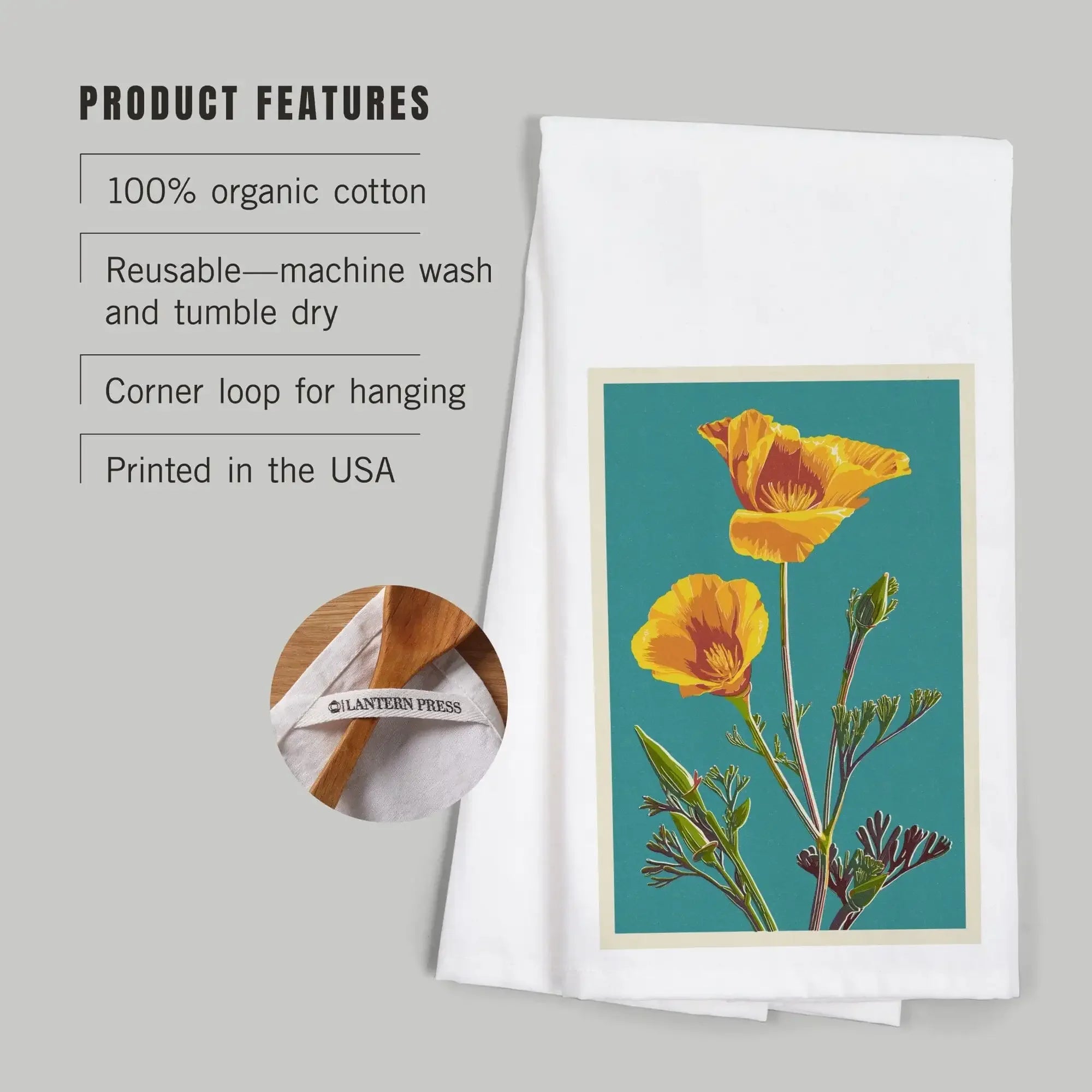 Poppy, Letterpress, kitchen tea towel – Lantern Press
