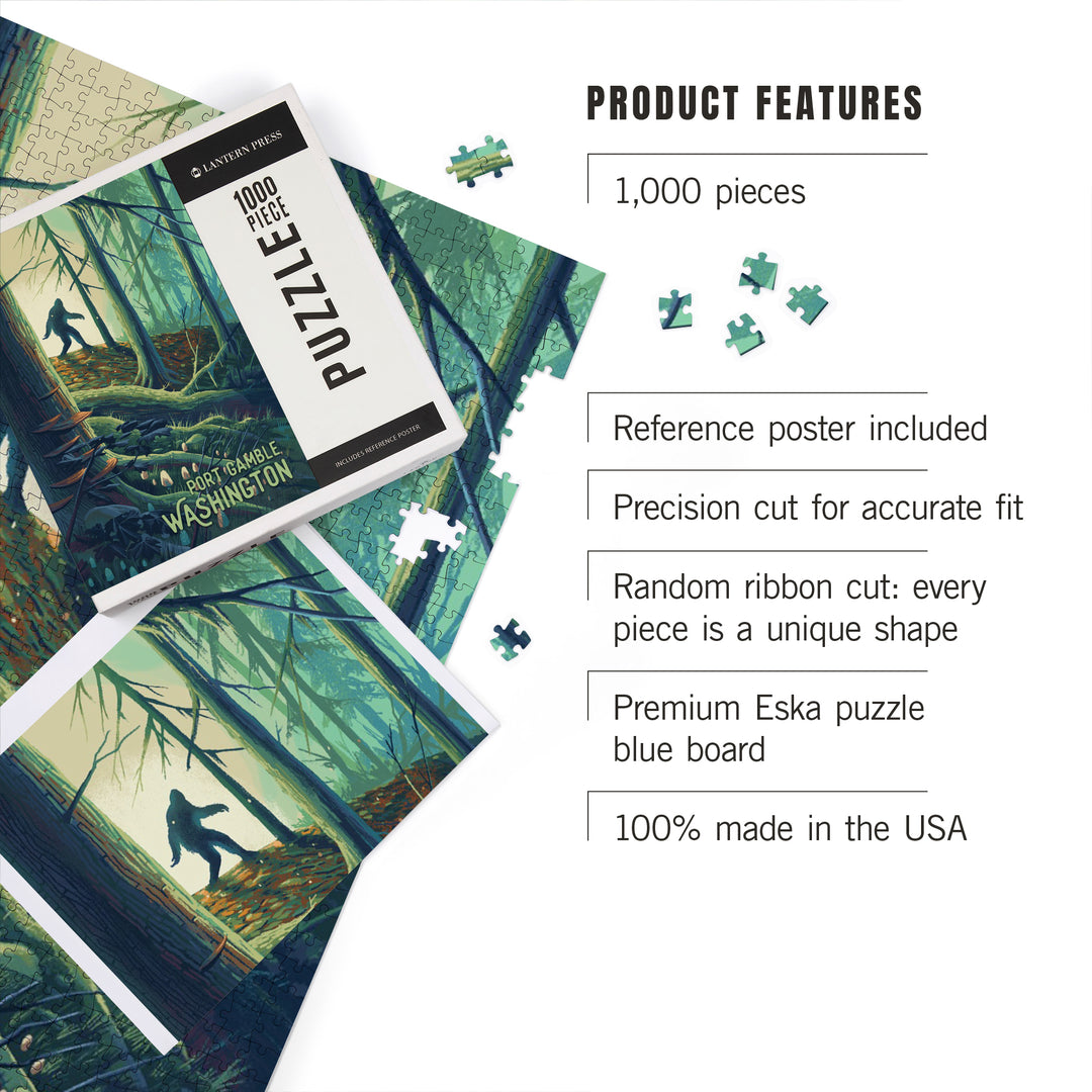 Port Gamble, Washington, Get Outside Series, Wanderer, Bigfoot in Forest, Jigsaw Puzzle Puzzle Lantern Press 