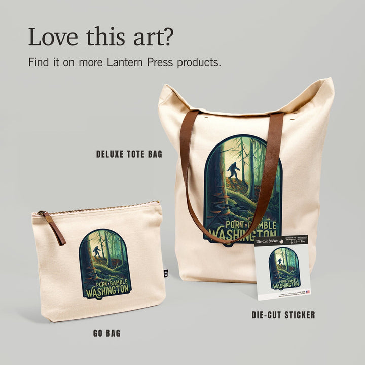 Port Gamble, Washington, Wanderer, Bigfoot in Forest, Contour, Vinyl Sticker Sticker Lantern Press 