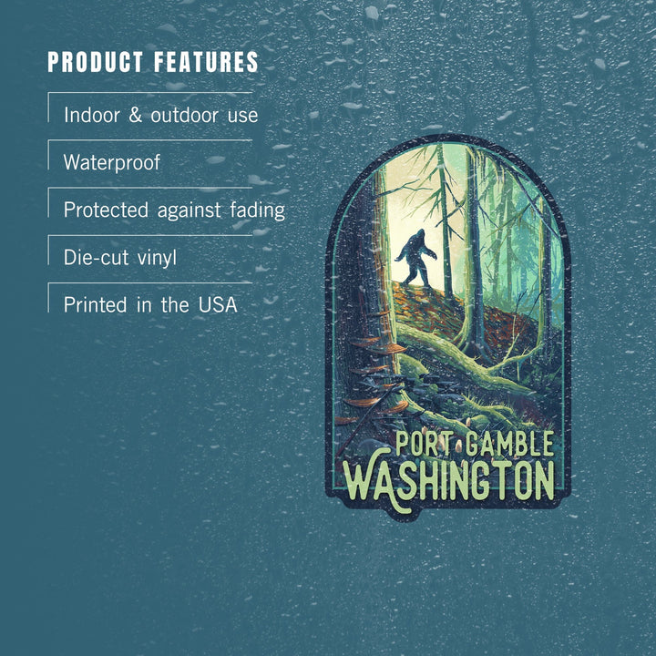 Port Gamble, Washington, Wanderer, Bigfoot in Forest, Contour, Vinyl Sticker Sticker Lantern Press 