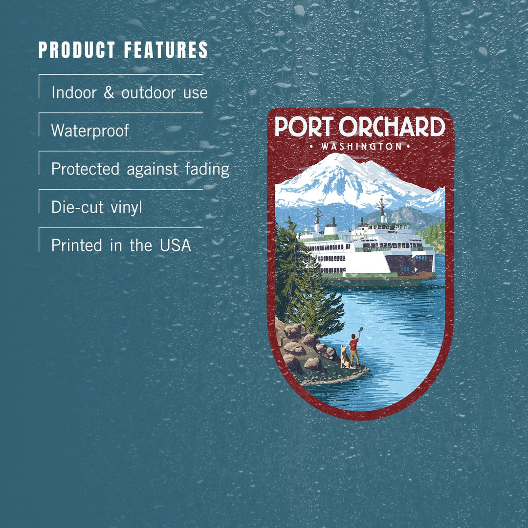 Port Orchard, Washington, Ferry Scene, Contour, Vinyl Sticker Sticker Lantern Press 