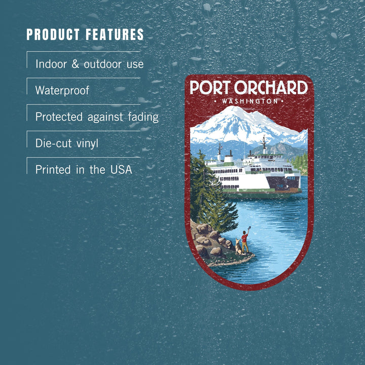 Port Orchard, Washington, Ferry Scene, Contour, Vinyl Sticker Sticker Lantern Press 