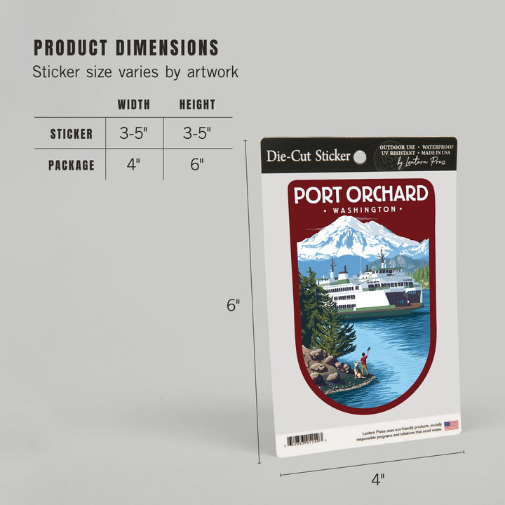 Port Orchard, Washington, Ferry Scene, Contour, Vinyl Sticker Sticker Lantern Press 