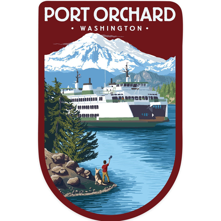 Port Orchard, Washington, Ferry Scene, Contour, Vinyl Sticker Sticker Lantern Press 