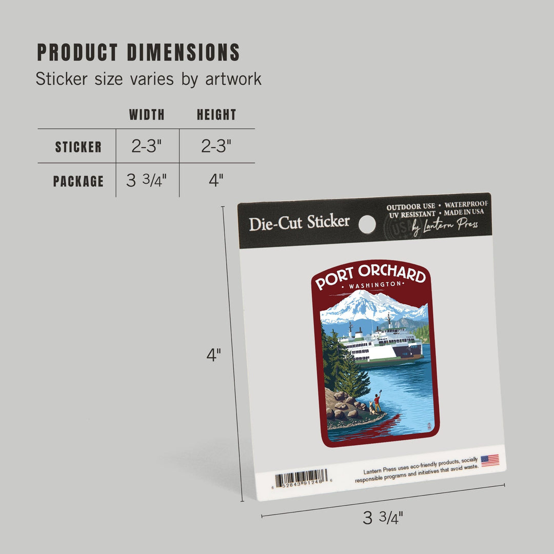 Port Orchard, Washington, Ferry Scene with Boy, Contour, Vinyl Sticker Sticker Lantern Press 