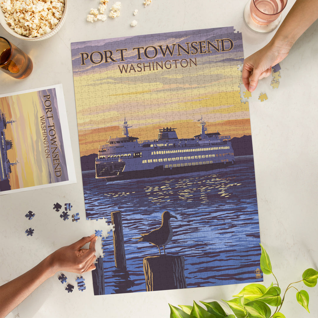 Port Townsend, Washington, Ferry Sunset and Gull, Jigsaw Puzzle Puzzle Lantern Press 