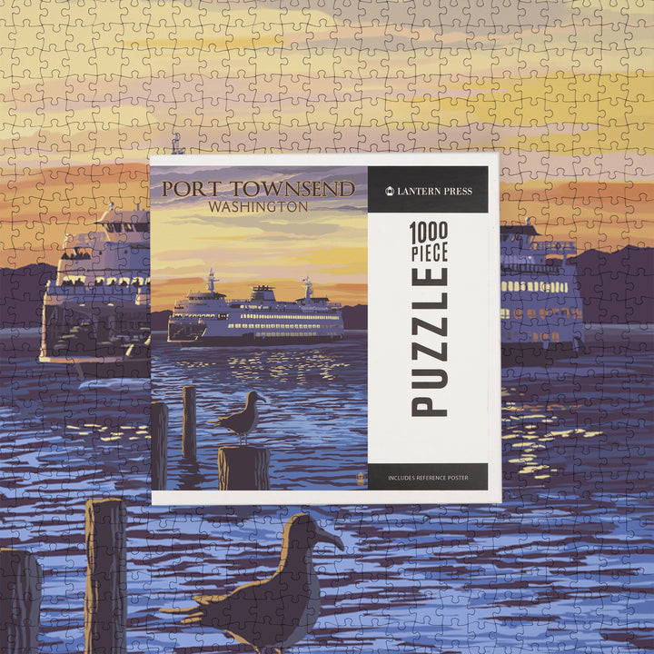 Port Townsend, Washington, Ferry Sunset and Gull, Jigsaw Puzzle Puzzle Lantern Press 