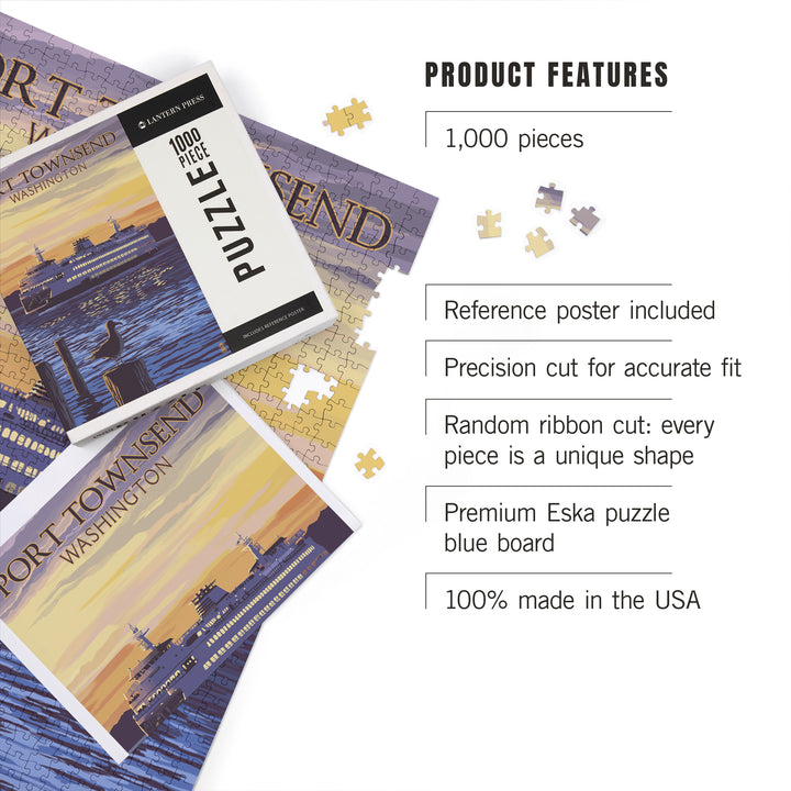 Port Townsend, Washington, Ferry Sunset and Gull, Jigsaw Puzzle Puzzle Lantern Press 