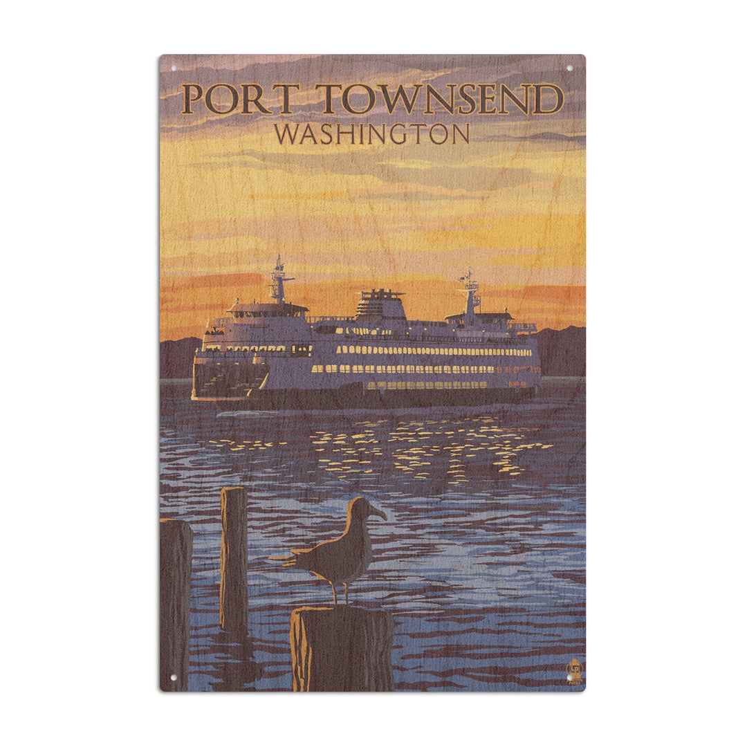 Port Townsend, Washington, Ferry Sunset & Gull, Lantern Press Artwork, Wood Signs and Postcards Wood Lantern Press 10 x 15 Wood Sign 
