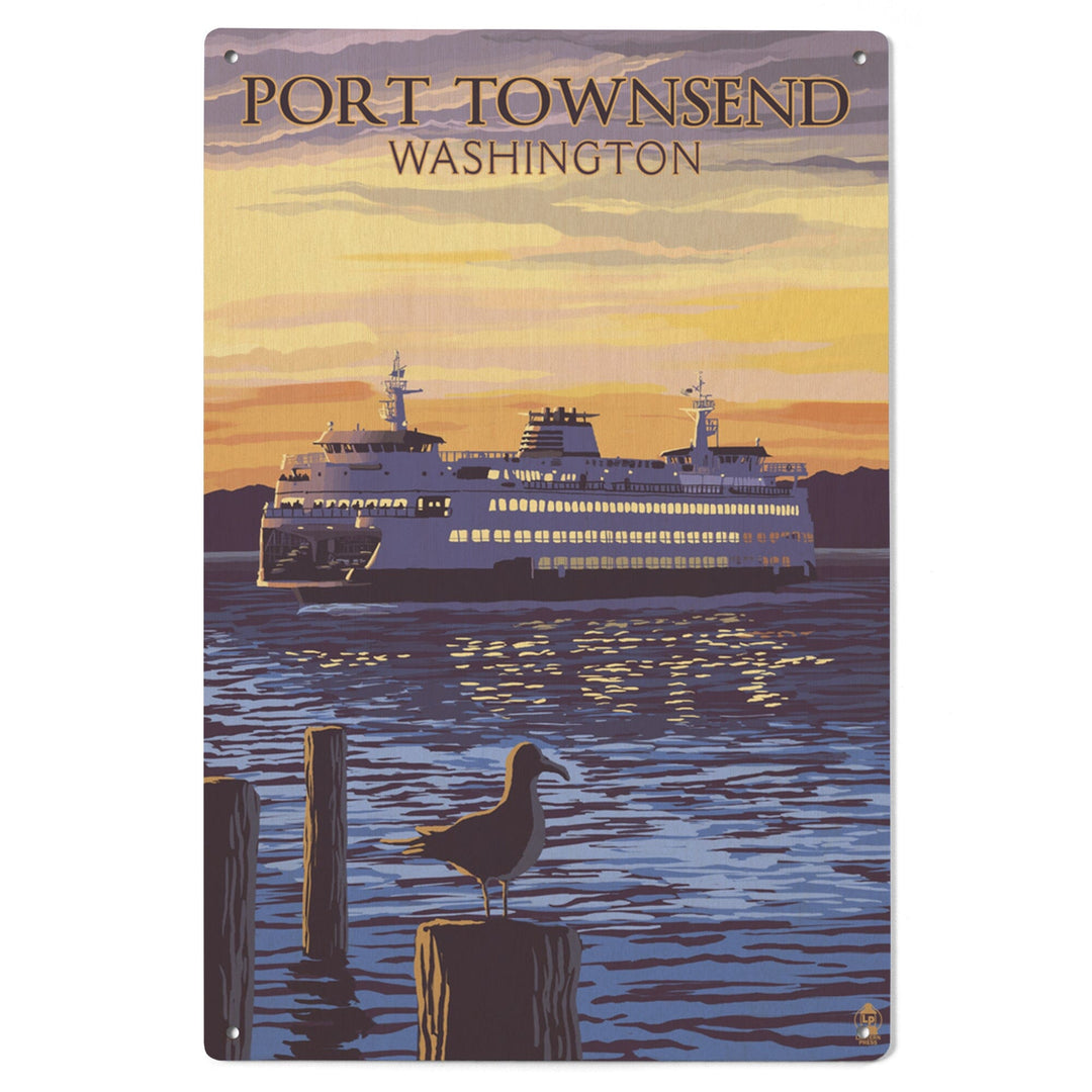 Port Townsend, Washington, Ferry Sunset & Gull, Lantern Press Artwork, Wood Signs and Postcards Wood Lantern Press 